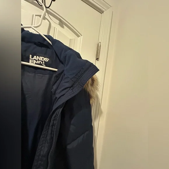 NWOT Lands End long winter down parka puffer coat navy blue XS 2-4 - Picture 14 of 14